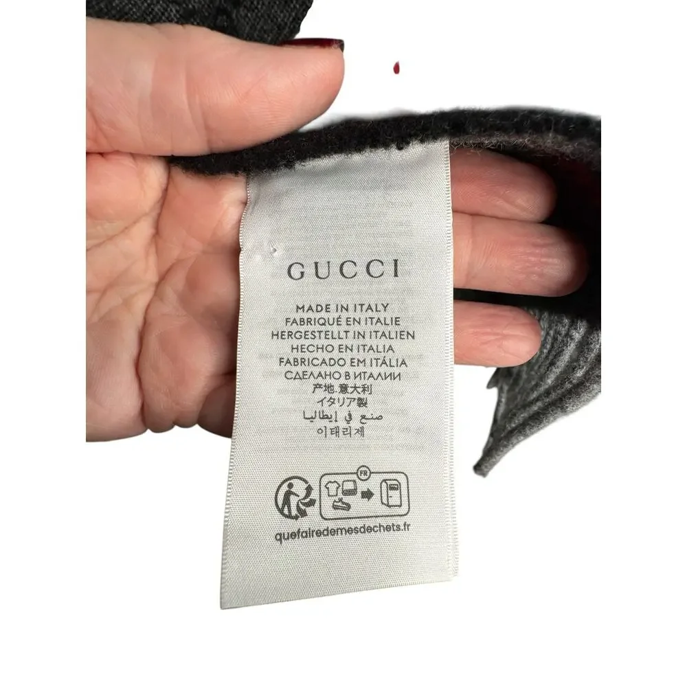 Gucci NWT Nikky Wool GG Monogram Web Stripe Scarf in Grey